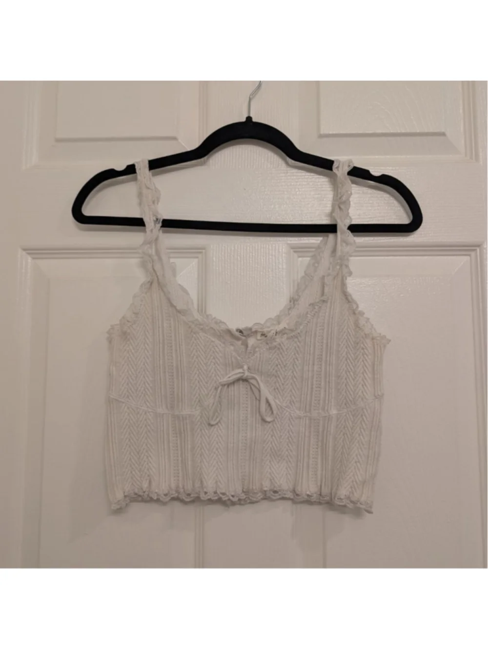 Women's For Love & Lemons White Lace Trim Knit Tank Top L Dainty Romantic - Picture 2 of 8